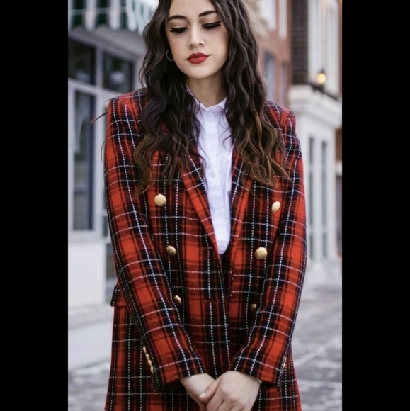 Zara red plaid blazer - Picture 1 of 8